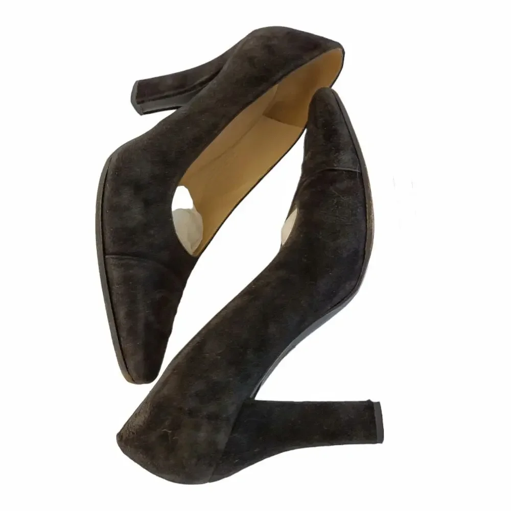 CHANEL Black Suede High Heel Pumps US size 9 Squared Heel EU Size 39.5 Luxury
